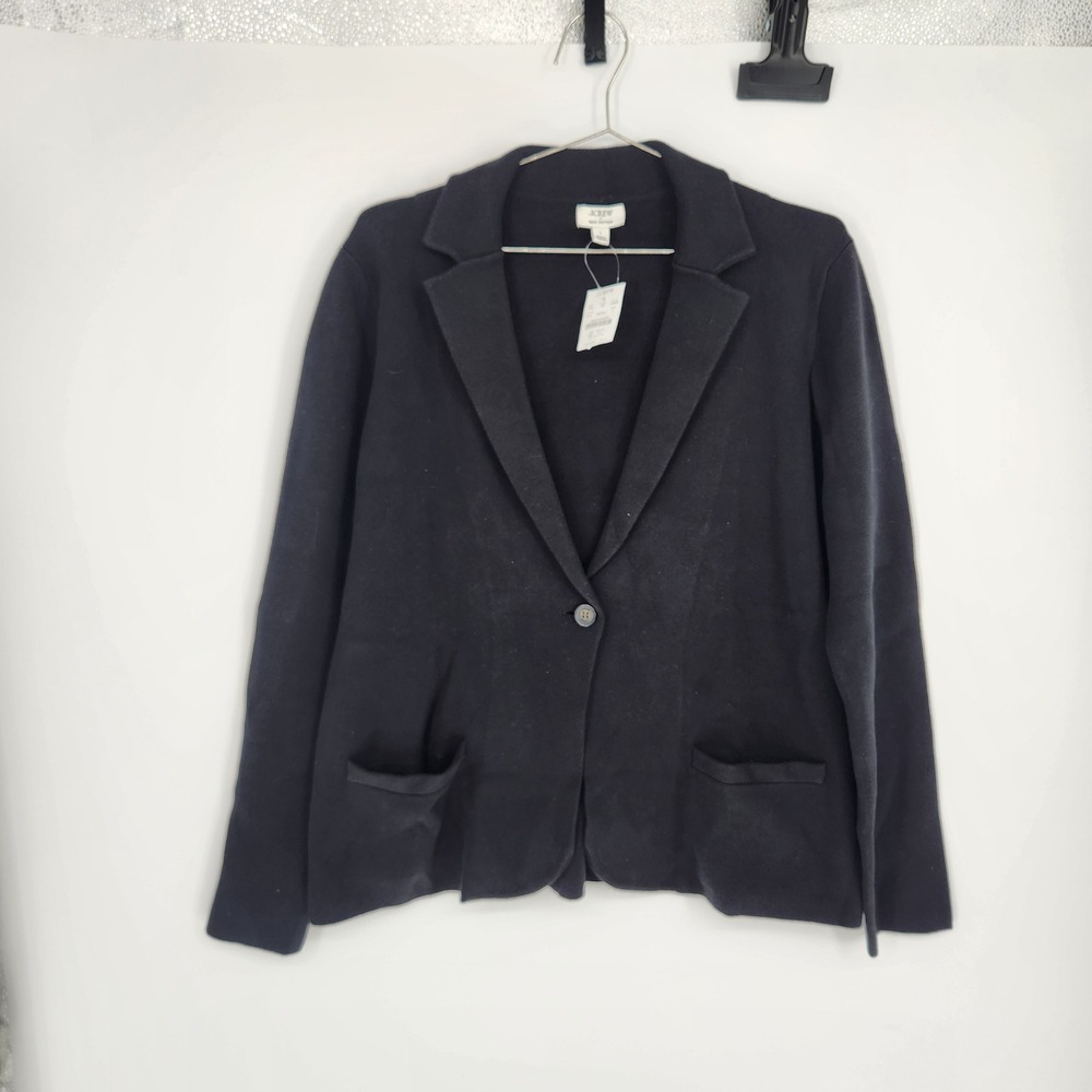 J.Crew Womens Black 100% Cotton Knit Single Button Blazer Cardigan CM625 Size L